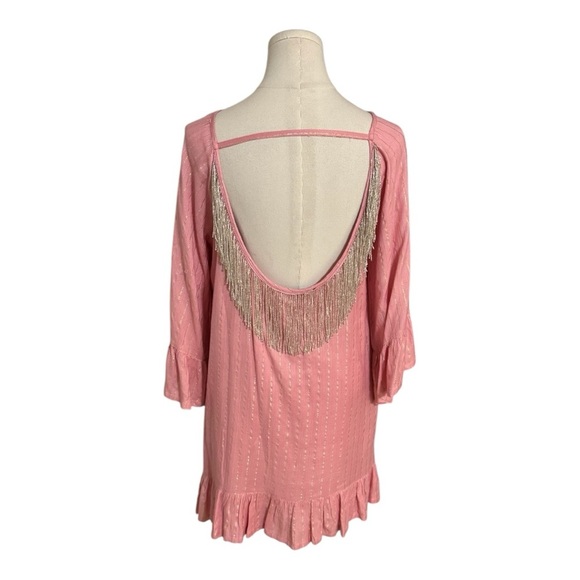 BOSTON PROPER Pink Gold Embellished Beaded Fringe Mini Dress Size S‎ Vacation - Picture 5 of 12